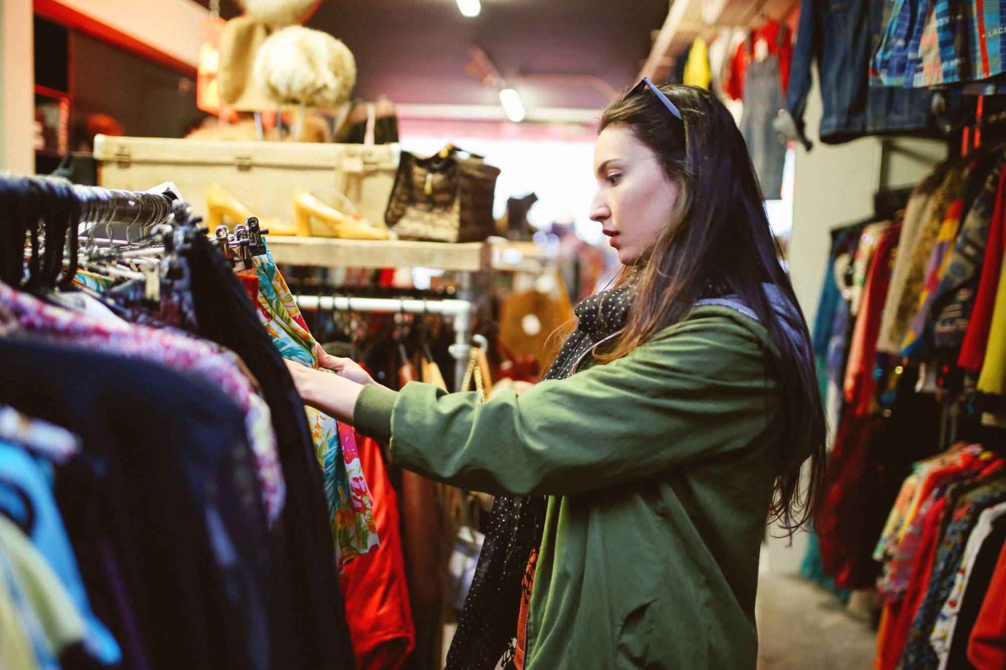 Woman shopping in London second hand marketplace